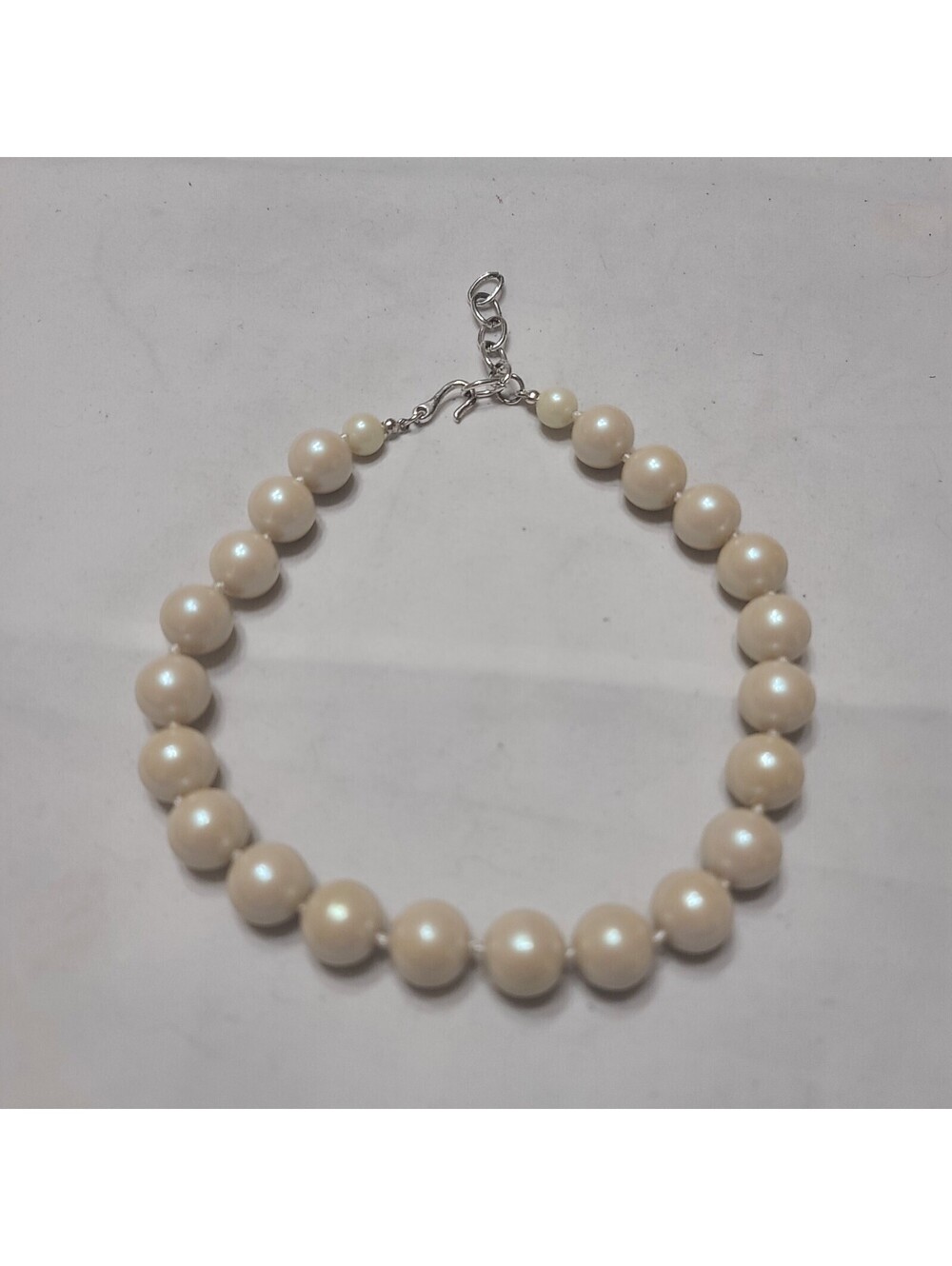 Choker Necklace Large Iridescent Faux Ivory Pearls Hand Knotted 18"